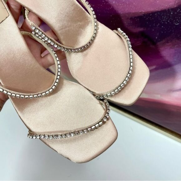 Jeffrey Campbell Demonic EmbellishedHigh Heel Sandals in Natural Satin Size 9 - Picture 3 of 14